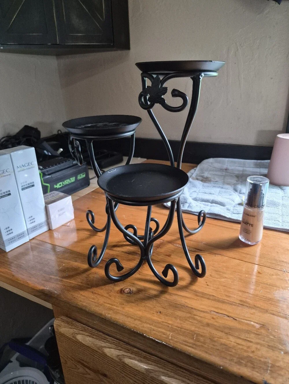 Decorative 3-Tier Metal Plant and Candle Stand - Black